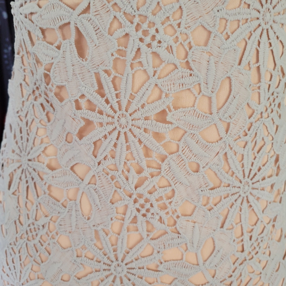 Anthropologie Endless Rose Lace Overlay/Ruffle Bottom Midi Dress - Picture 9 of 14